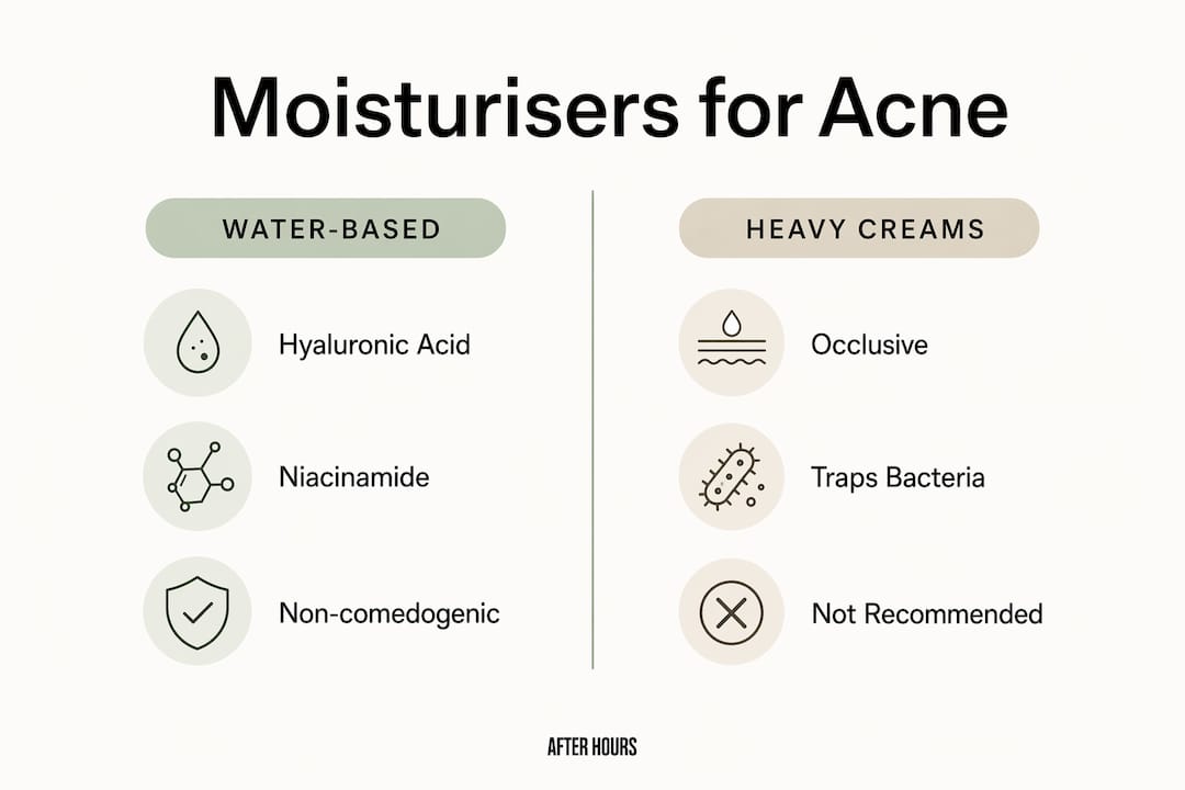 Comparison infographic of moisturiser types for acne skin