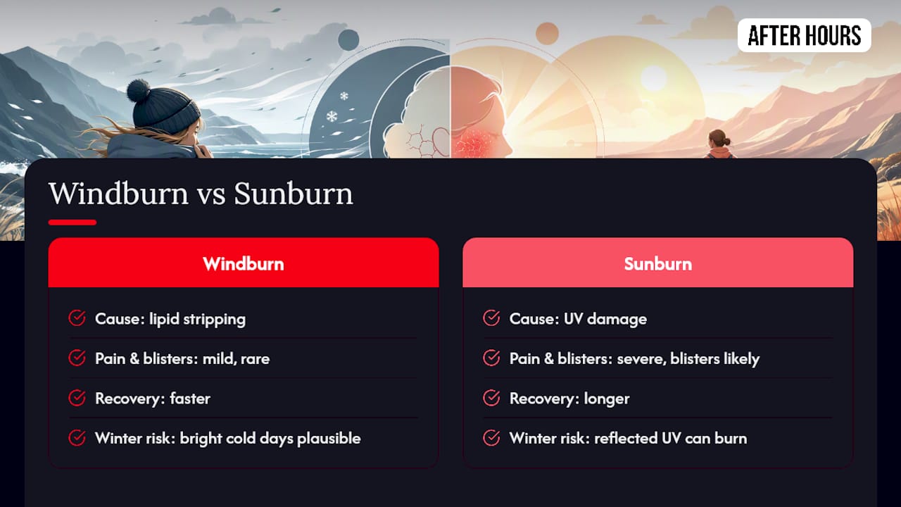Windburn and sunburn differences compared