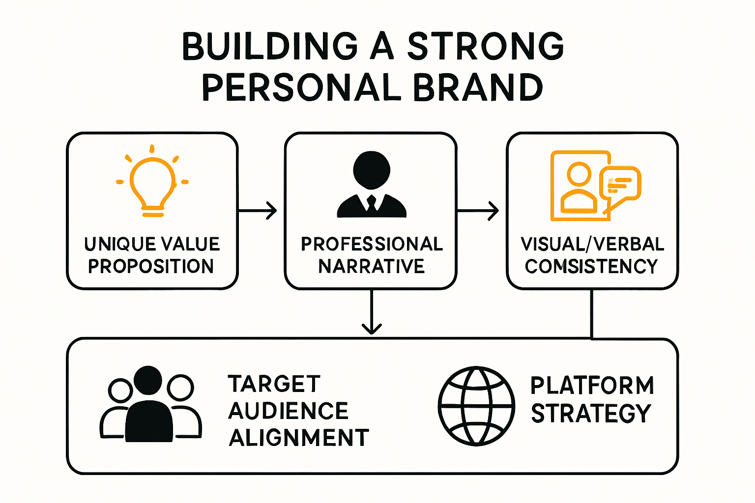 Infographic showing five steps of personal brand building