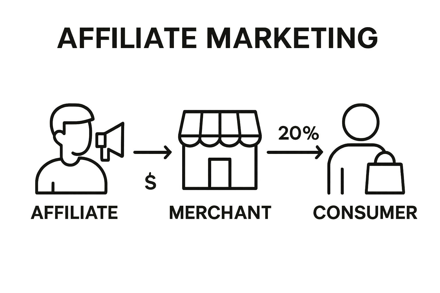Infographic showing affiliate, merchant, and consumer relationship