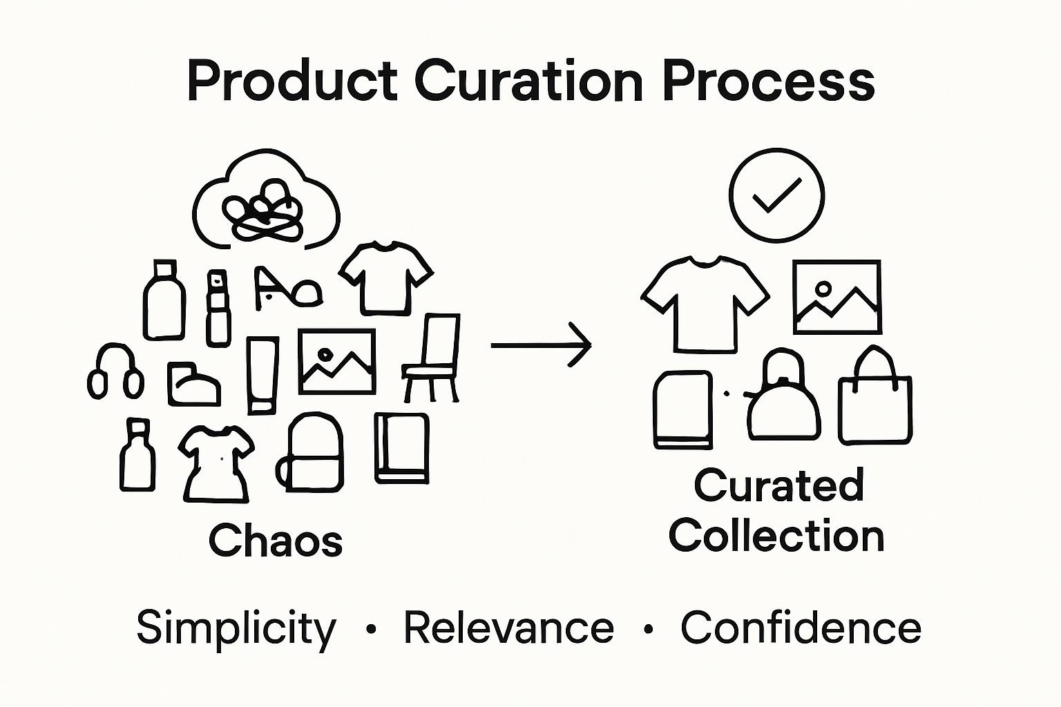 Infographic comparing overwhelming product choices versus a curated collection