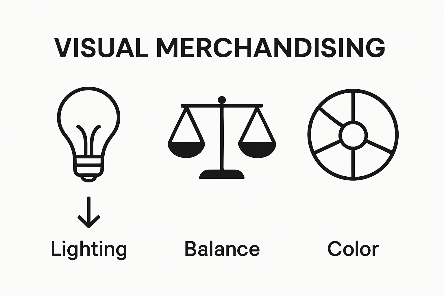 Infographic comparing lighting, balance, and color in displays