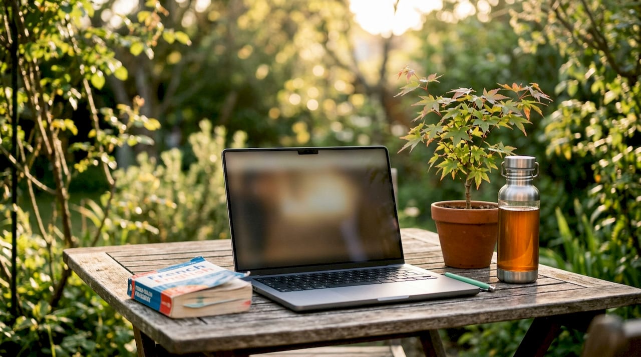 Tools for Canadian bilingual SEO on café table