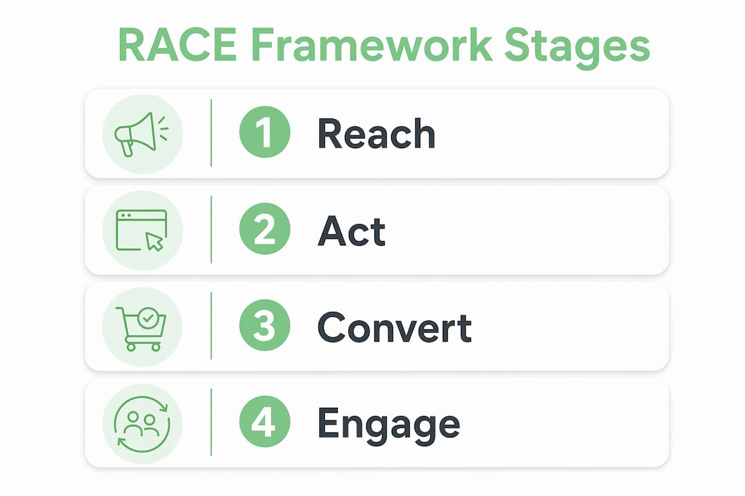 Infographic illustrating RACE digital marketing stages