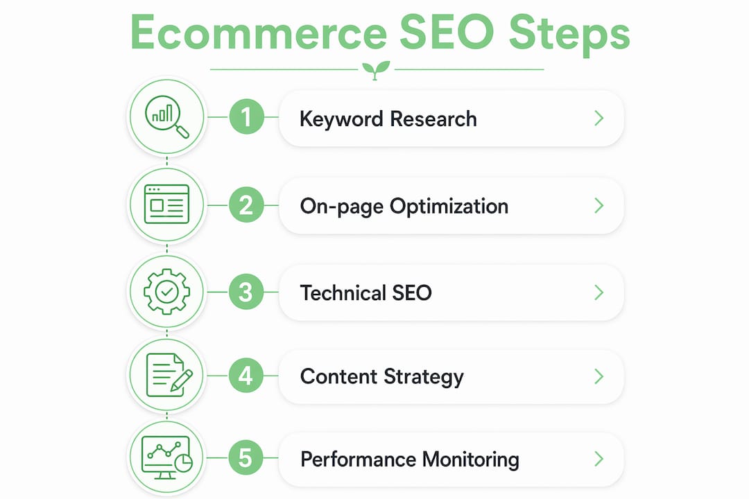 Infographic showing ecommerce SEO key steps