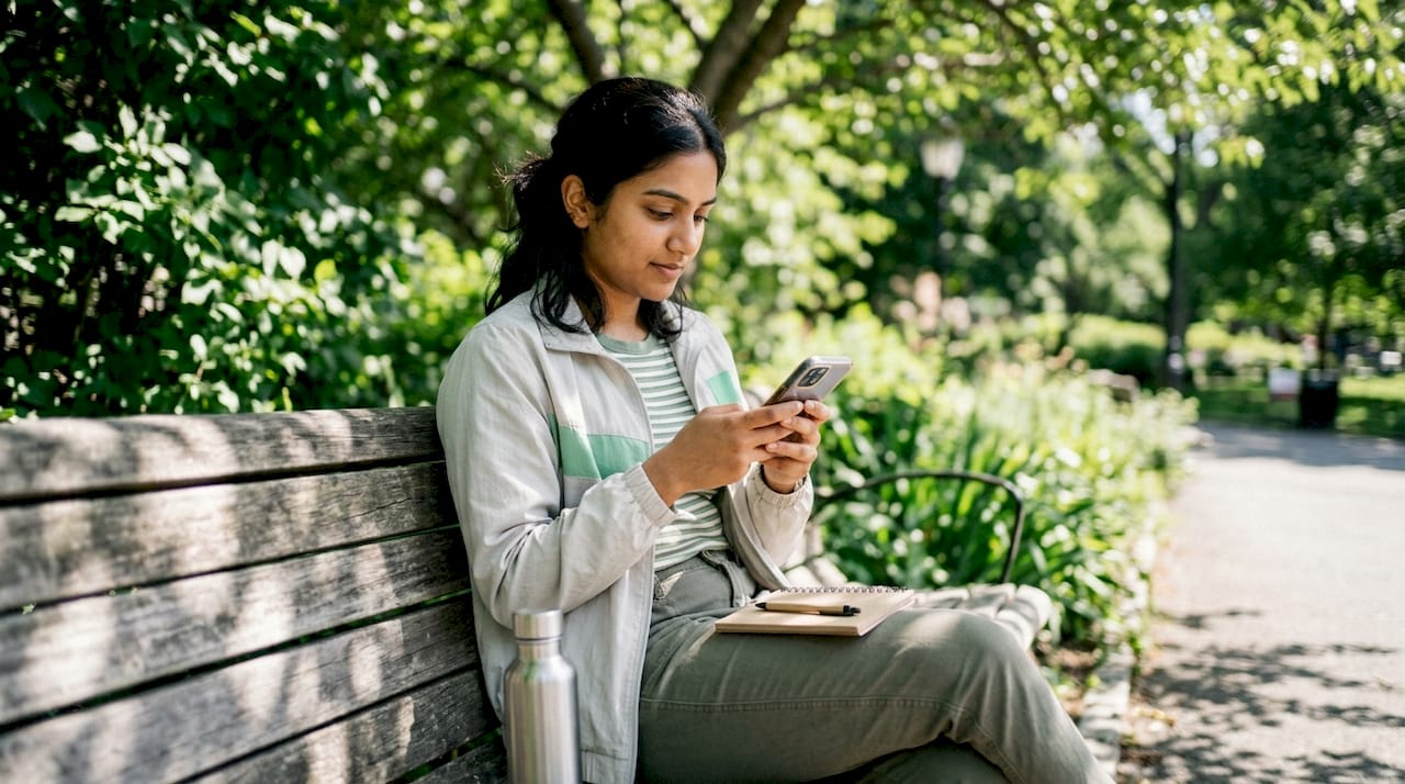 Customer using smartphone to write online review