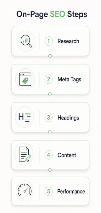 Infographic showing key on-page SEO optimization steps