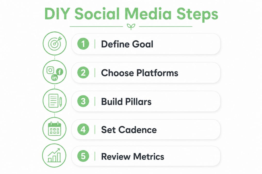 Infographic illustrating DIY social media strategy steps