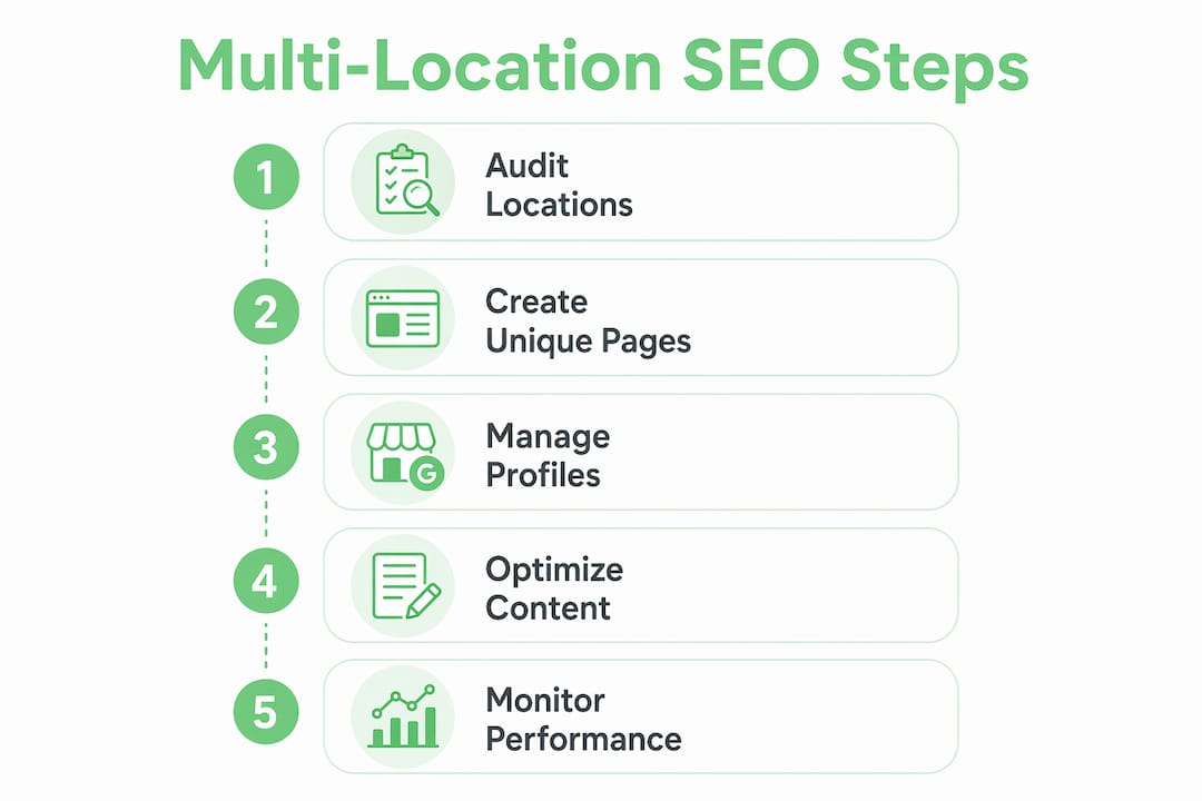 Infographic showing multi-location SEO process steps