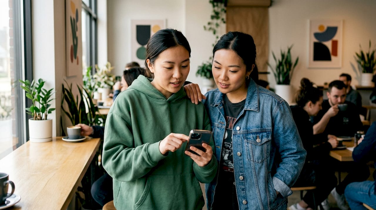 Two women collaborating in local boutique store