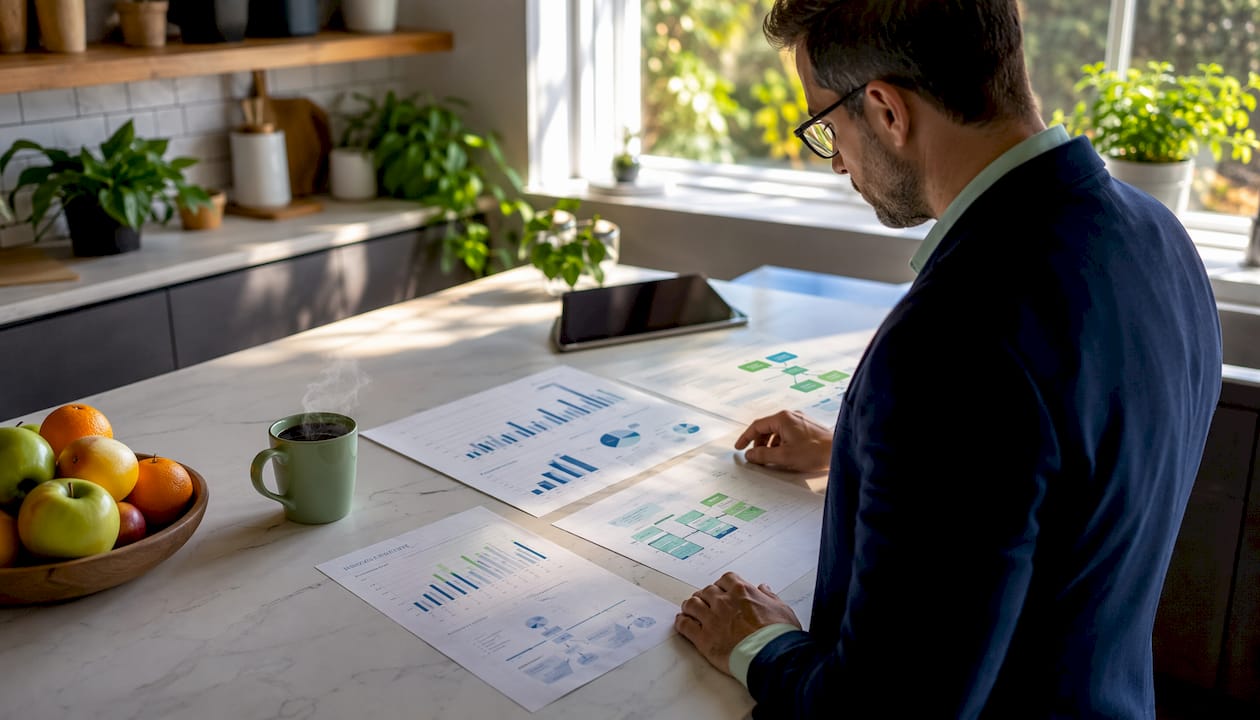 Business analyst reviewing marketing KPIs