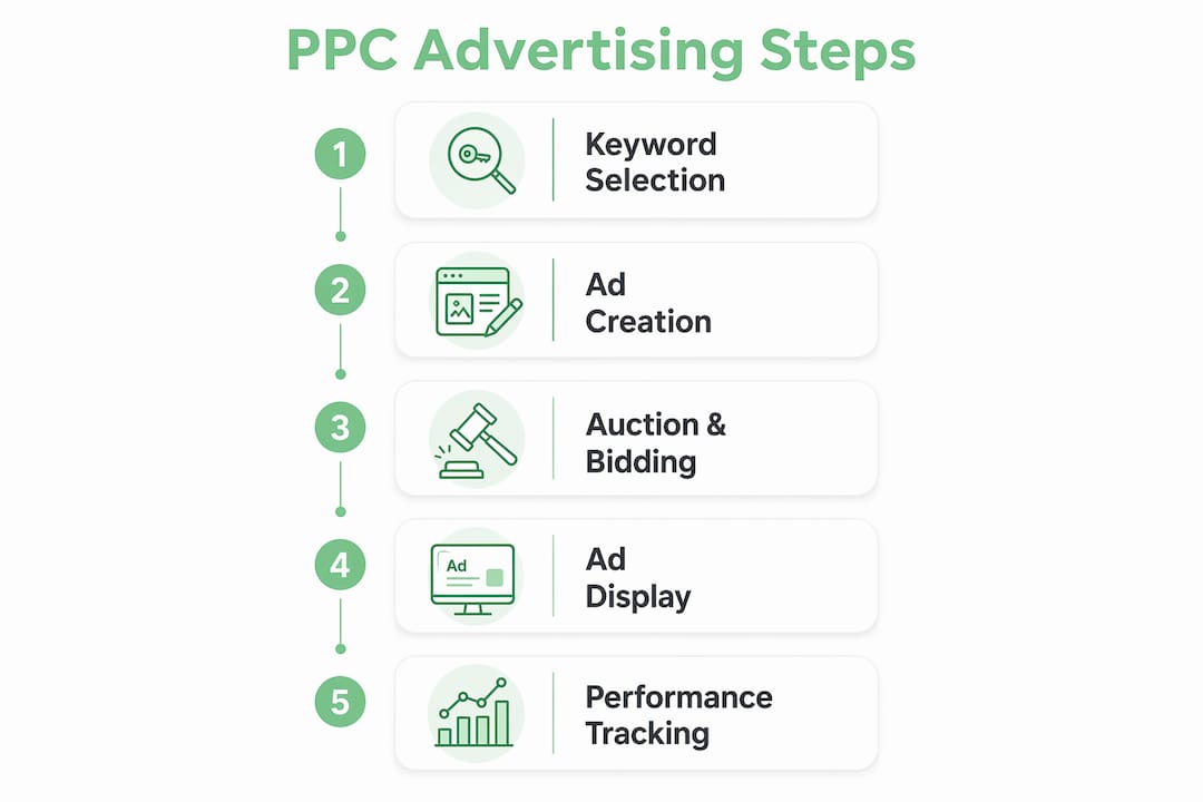 Infographic showing PPC advertising process steps