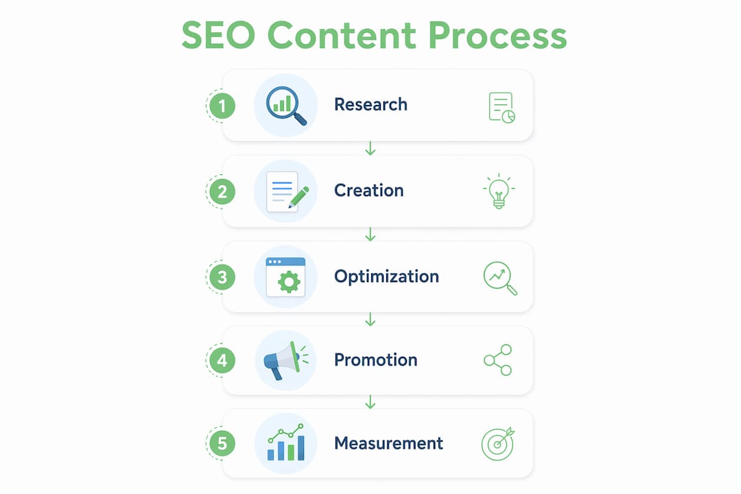 Infographic displaying SEO content process steps