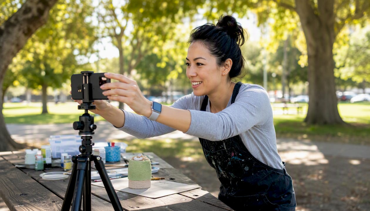 Small business owner filming behind-the-scenes video