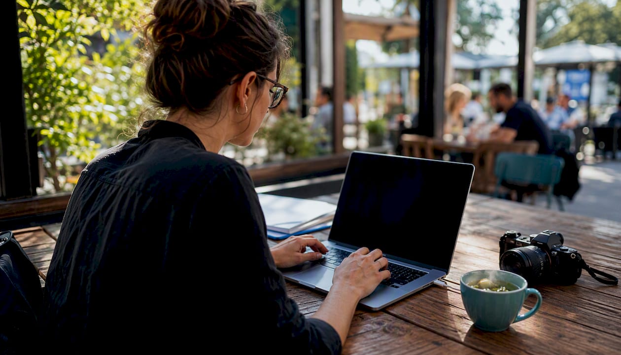 Small business owner uploading photos
