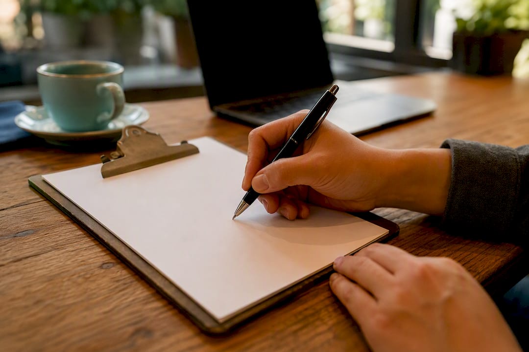 Hands completing business citation form
