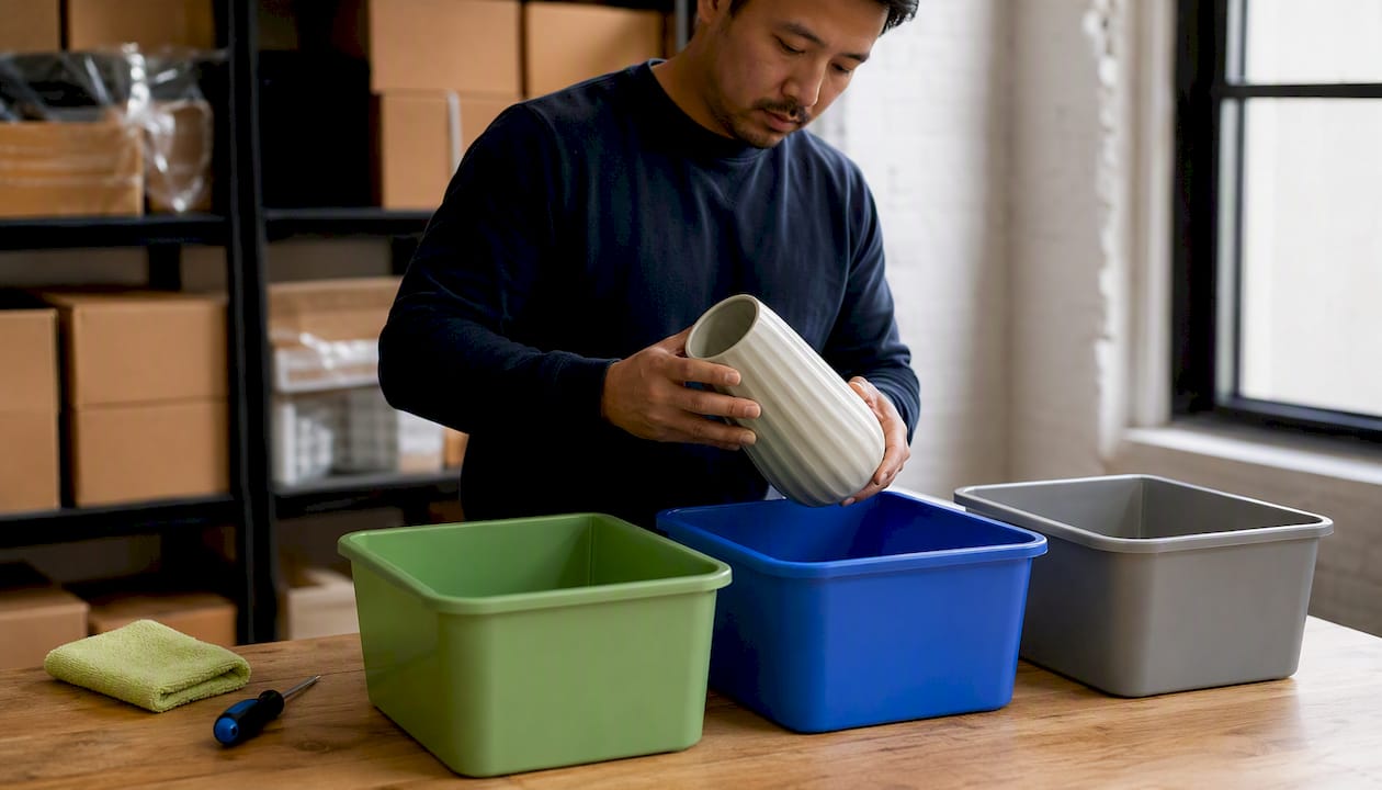 Associate classifying a returned retail item