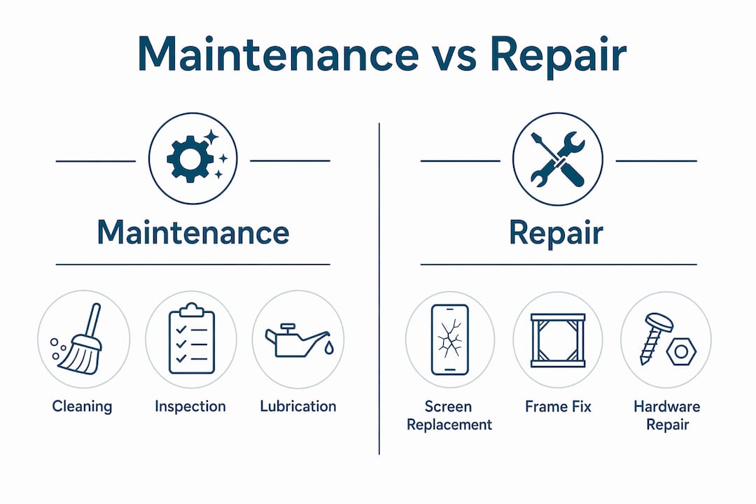 Infographic comparing pool cage maintenance and repair