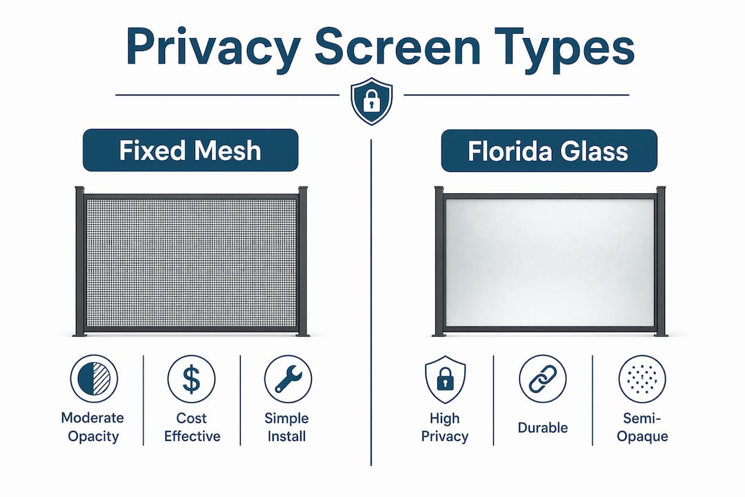 Infographic comparing pool cage privacy screen types
