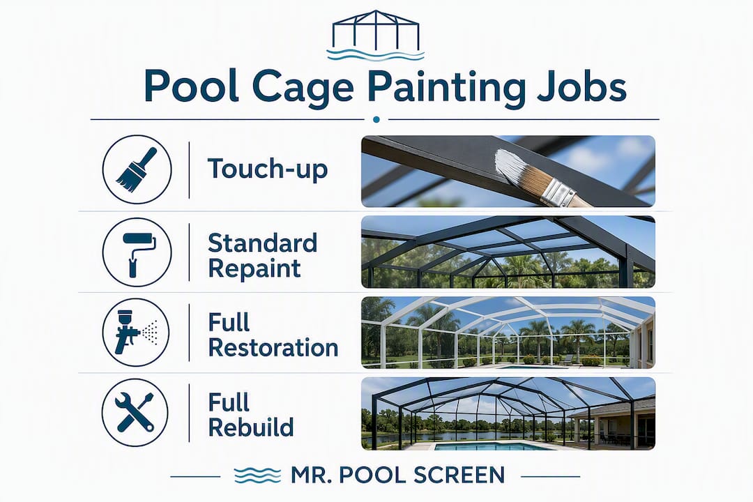 Infographic comparing pool cage painting job types