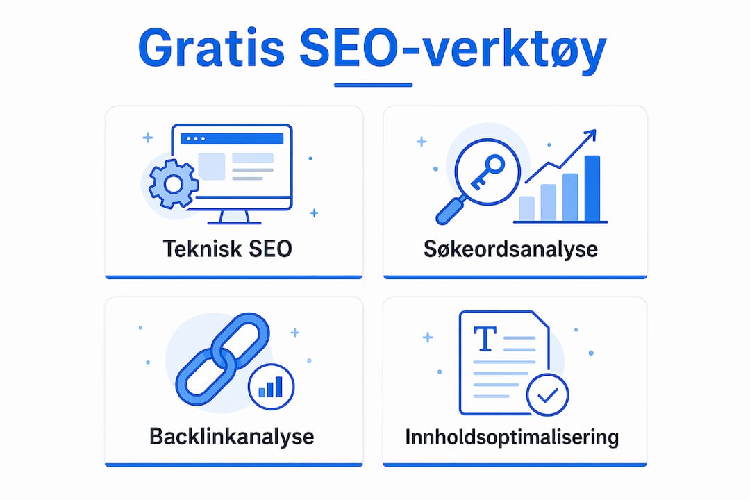 Oversiktlig infografikk som gir deg en enkel inndeling av ulike gratis SEO-verktøy