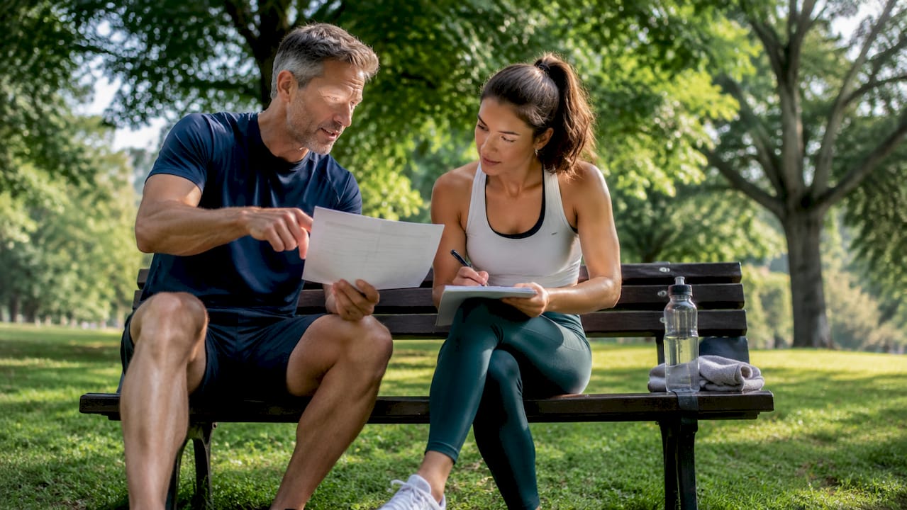 Coach and client discussing workout plan