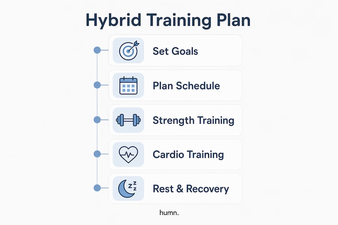 Infographic illustrating a hybrid training weekly schedule