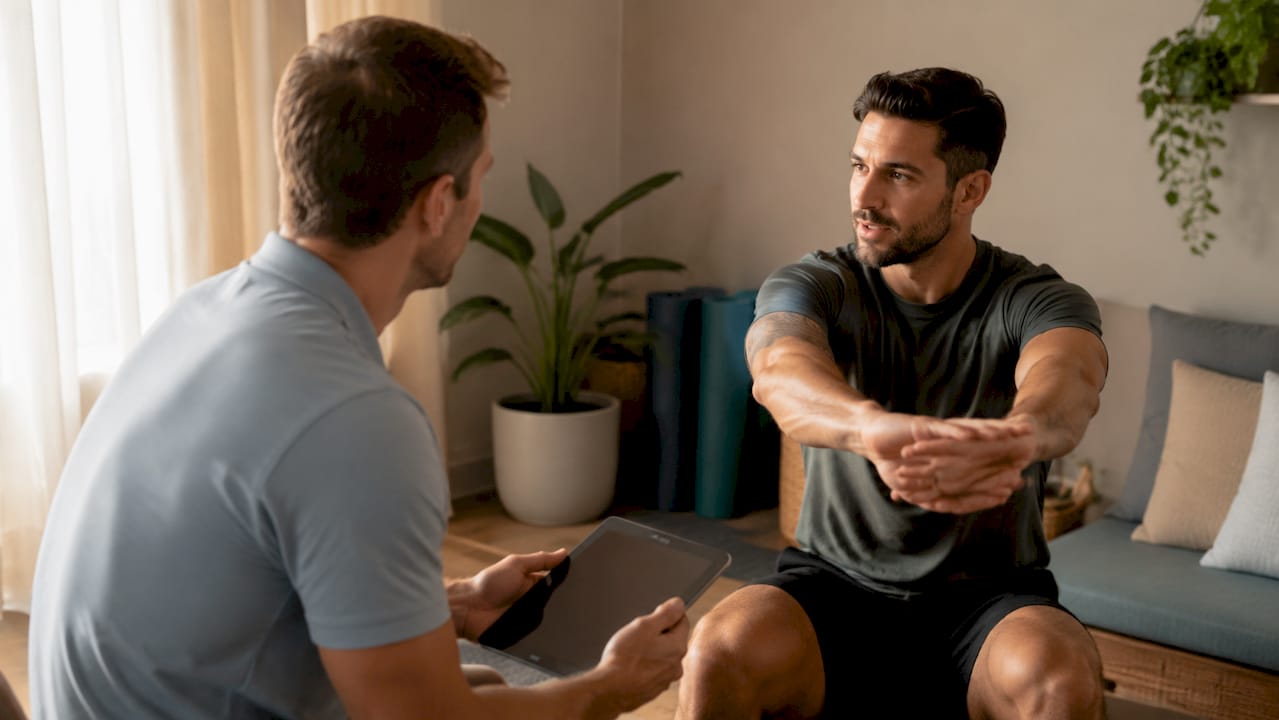 Physiotherapist evaluating client readiness