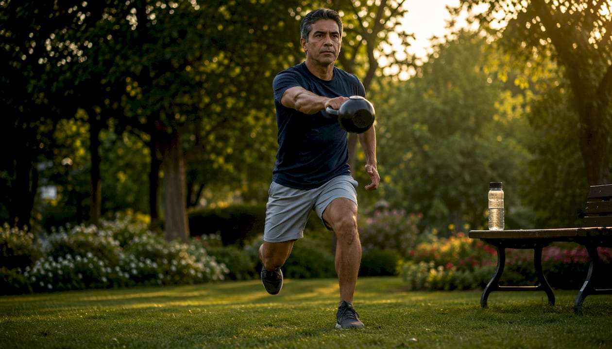 Man balancing cardio and strength workout
