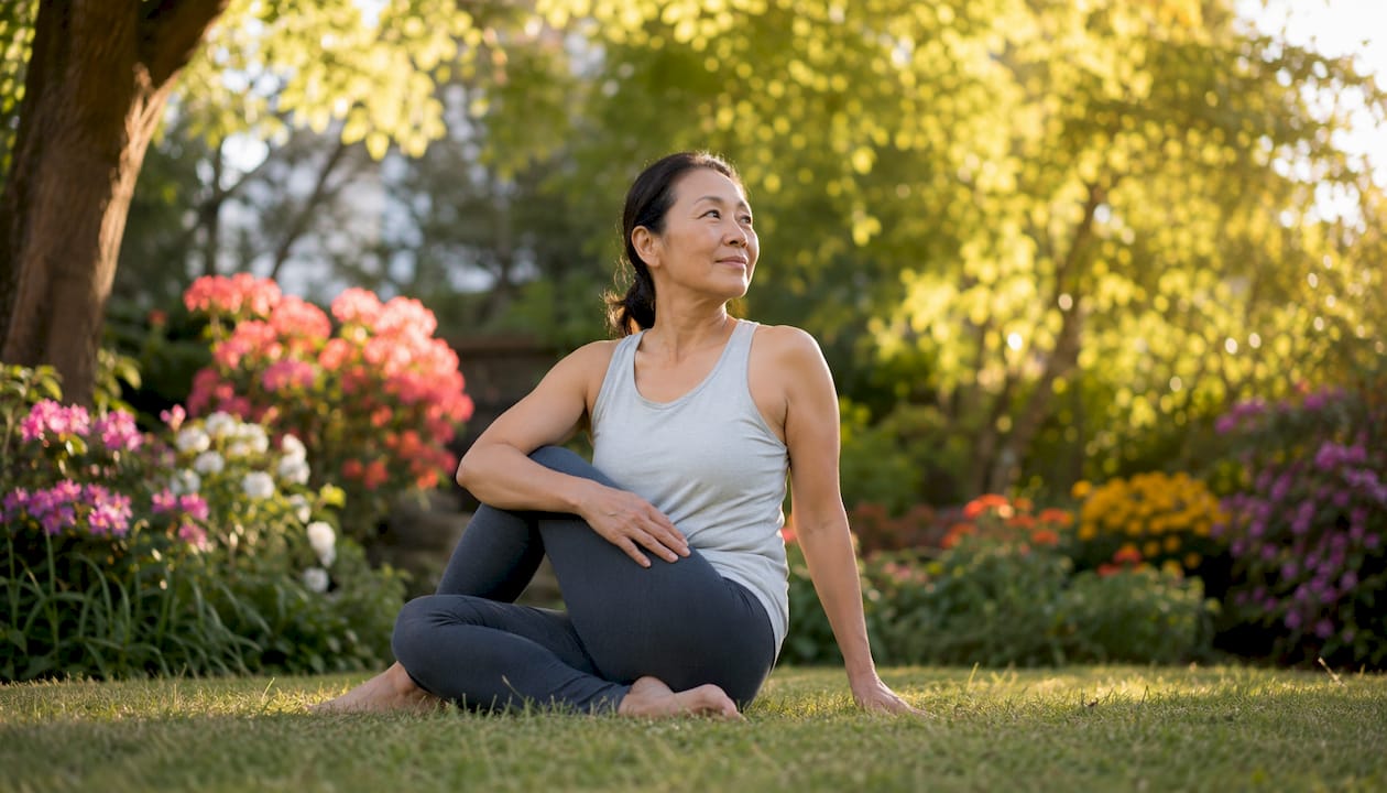 Woman doing light yoga in bright studio