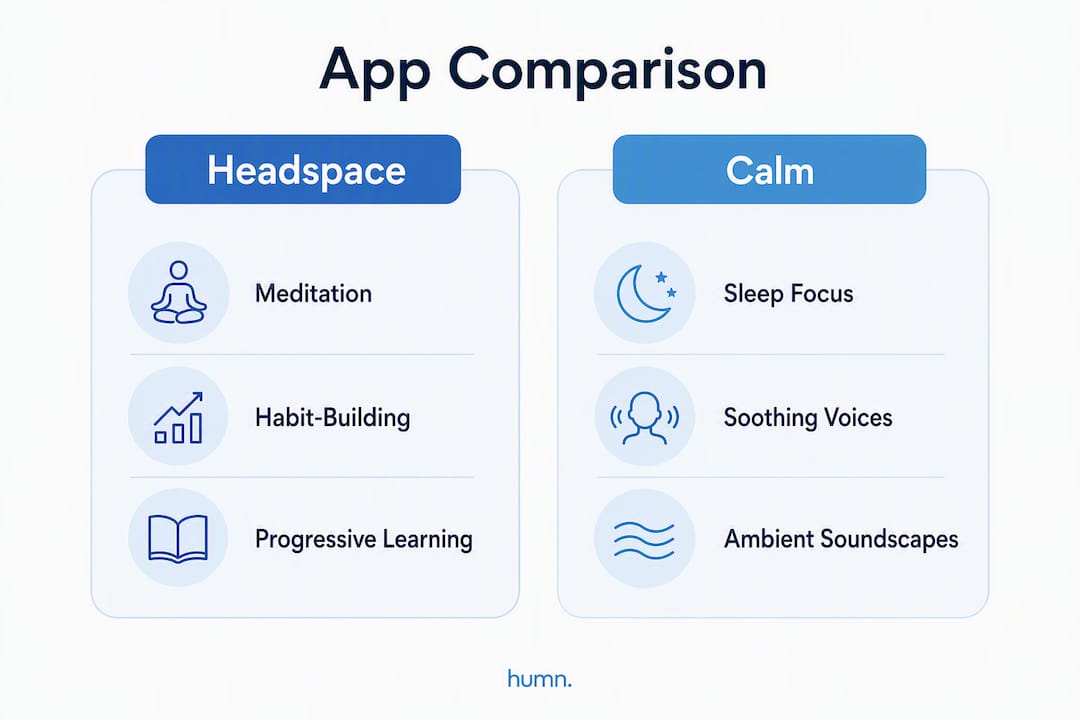 Infographic showing comparison of Headspace and Calm app features