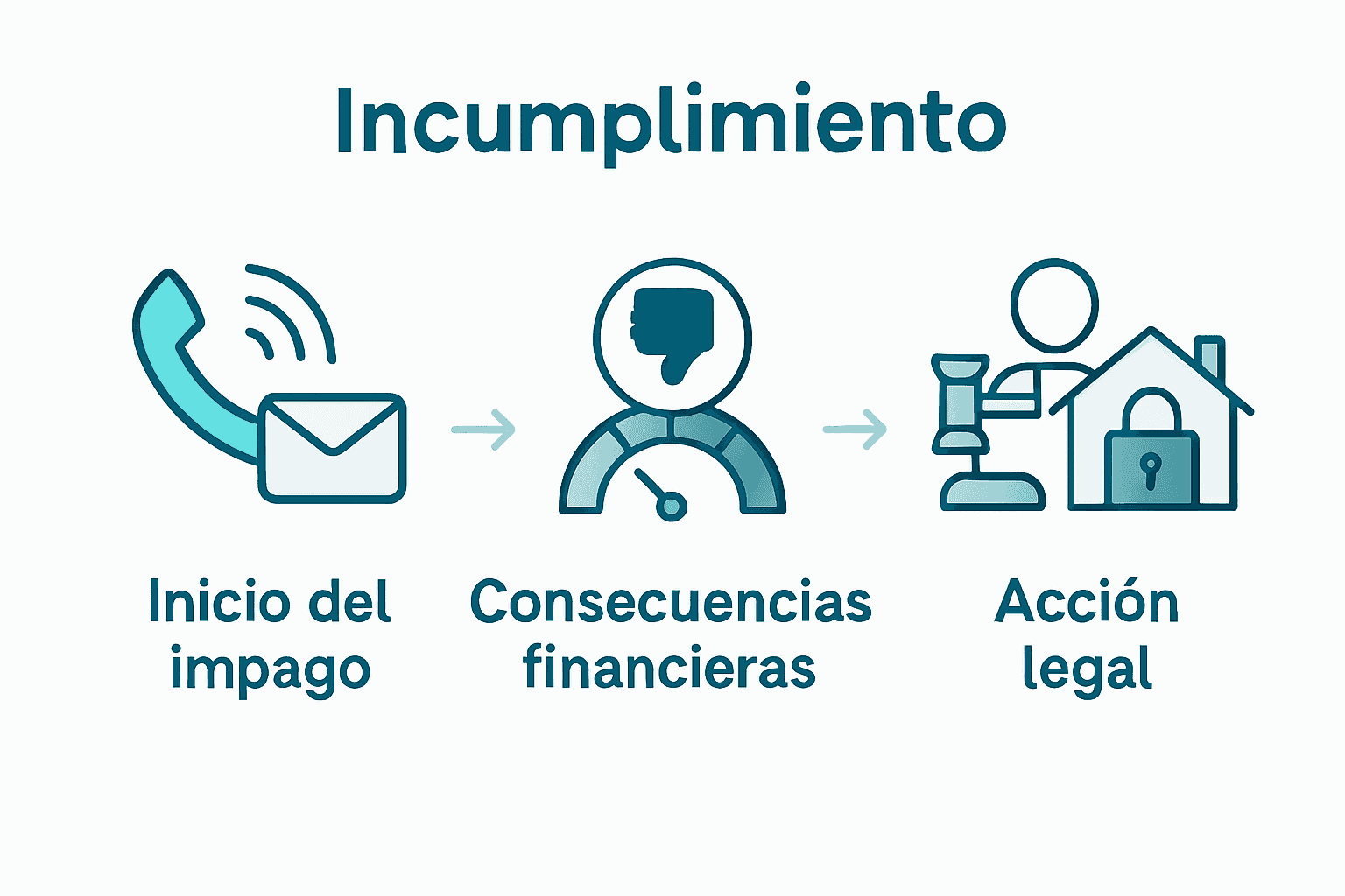 Proceso visual del impago: aviso, daño crediticio, embargo