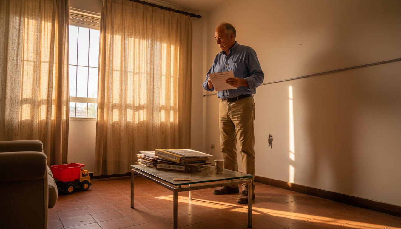 Especialista en avalúos realizando mediciones dentro de una vivienda familiar