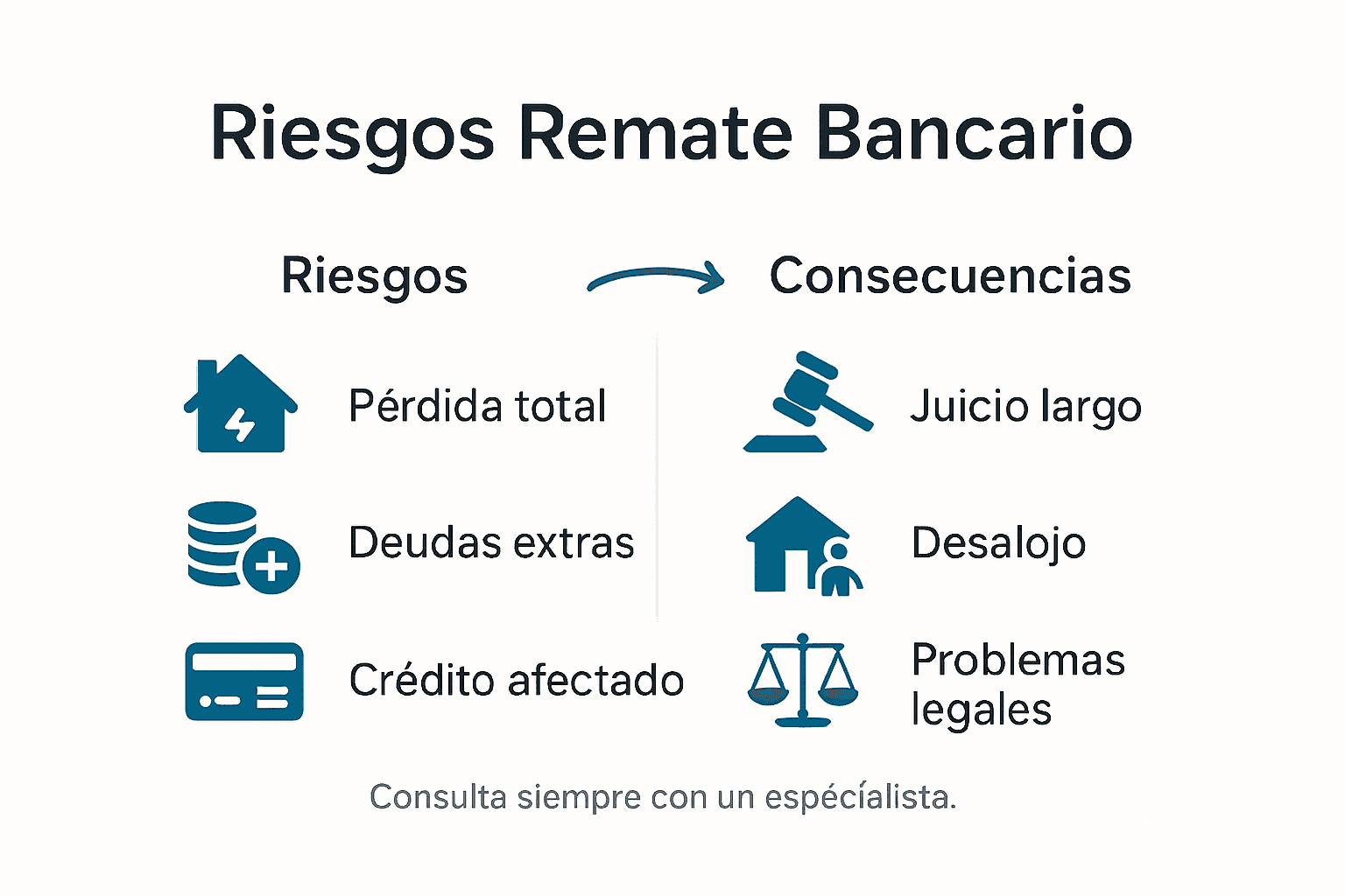 Infografía sobre los principales riesgos al adquirir una propiedad en remate bancario