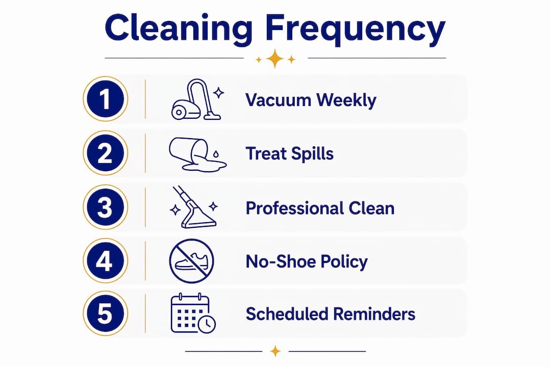 Infographic detailing carpet cleaning steps and frequency
