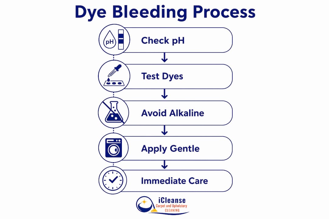 Infographic showing steps to prevent carpet colour bleeding