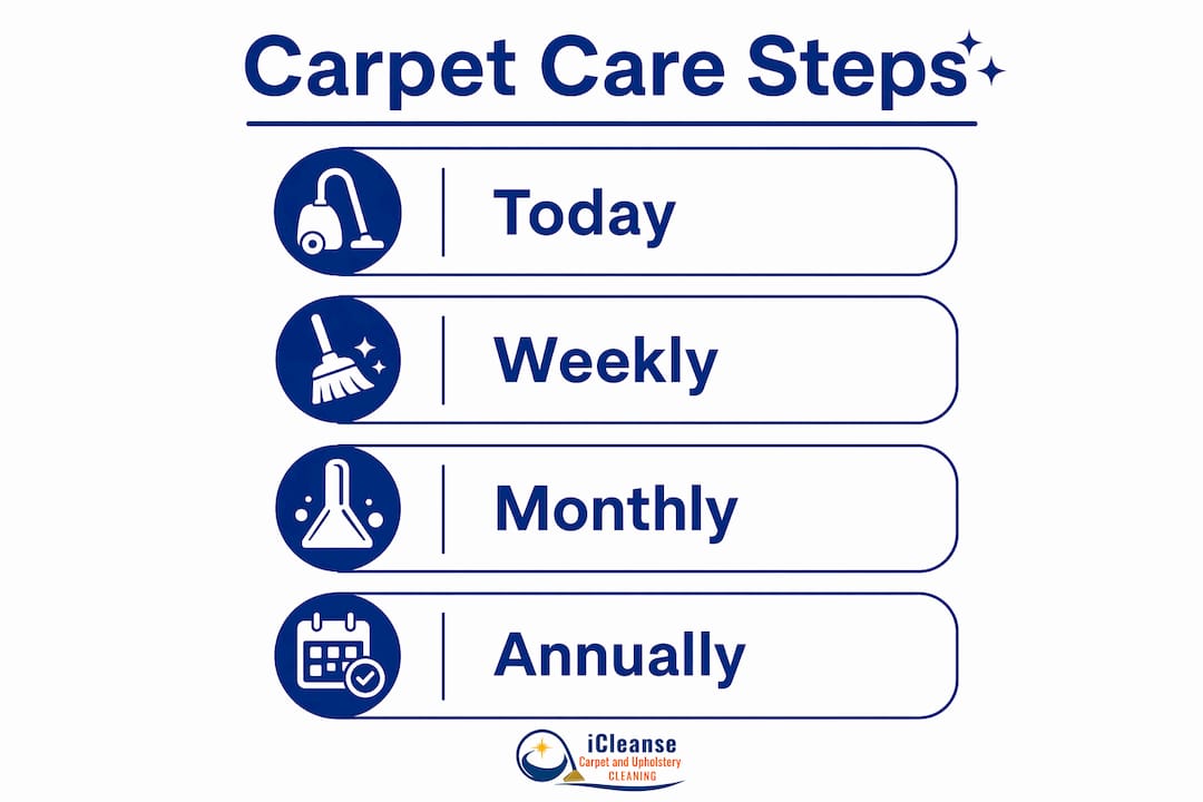 Infographic showing carpet care maintenance steps