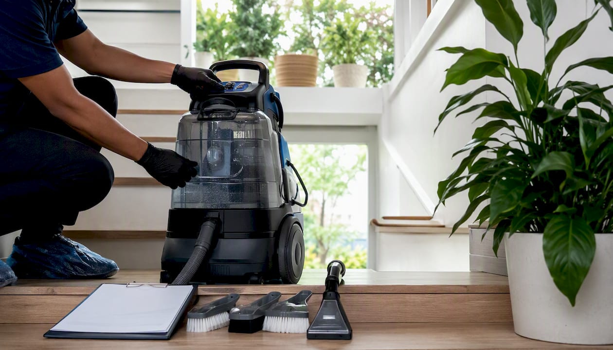 Compact carpet extractor on stairs