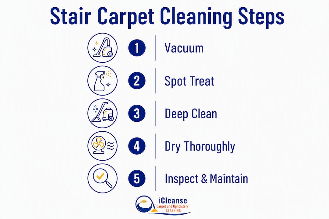 Infographic showing stair carpet cleaning steps
