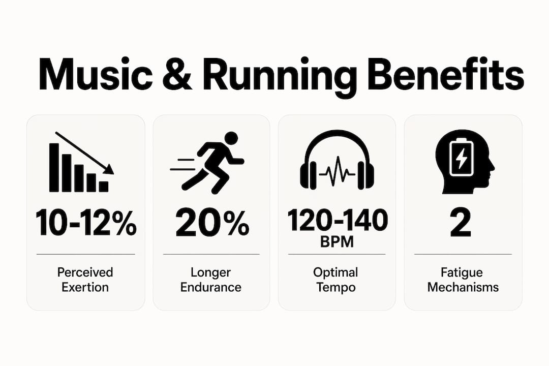 Infographic showing music benefits for running fatigue reduction