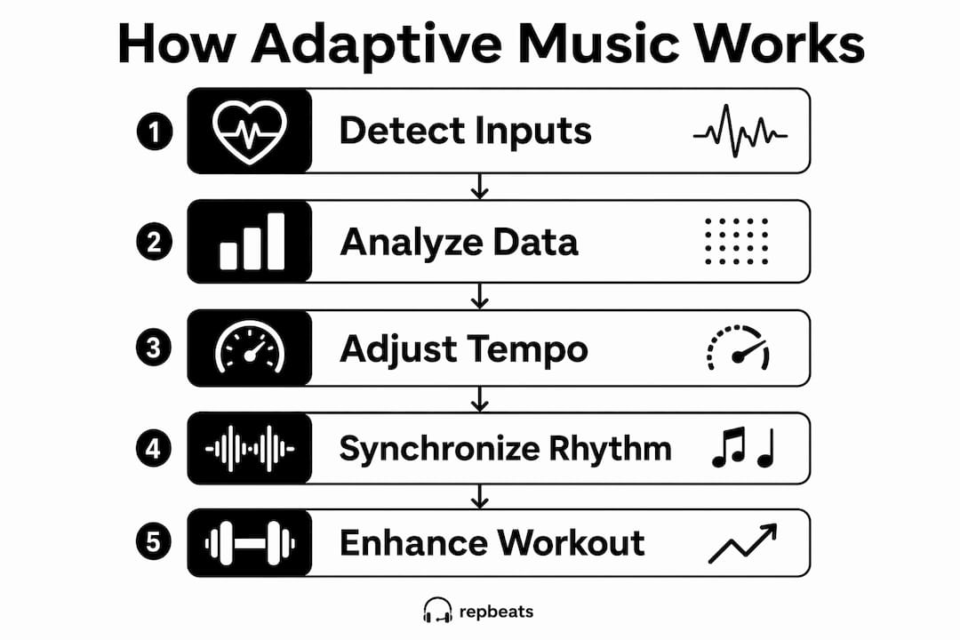 Infographic illustrating adaptive workout music process