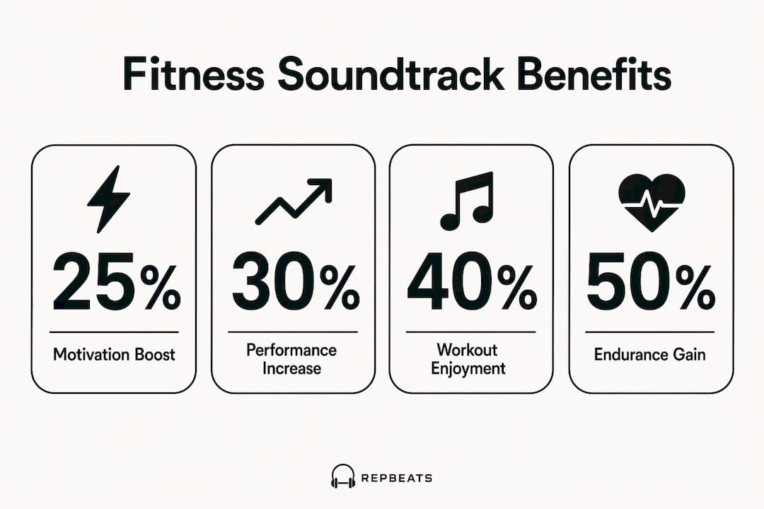 Infographic showing key statistics on workout music benefits