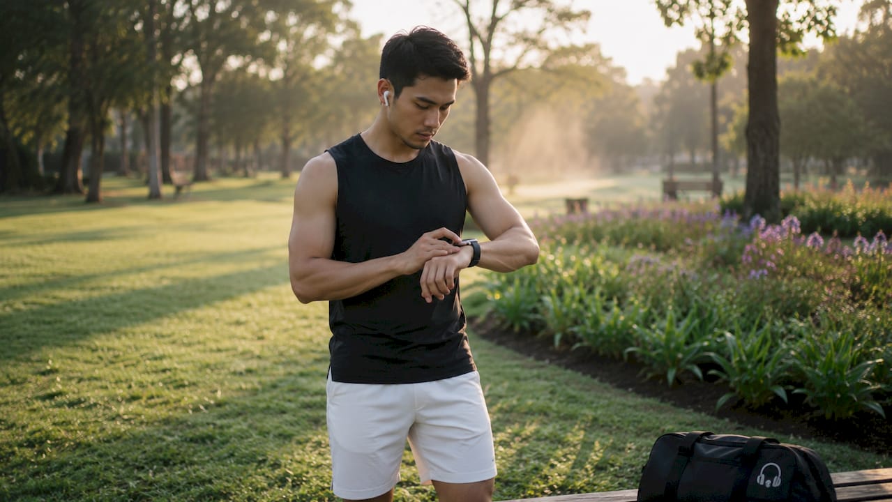 Runner listening to personalized music outdoors