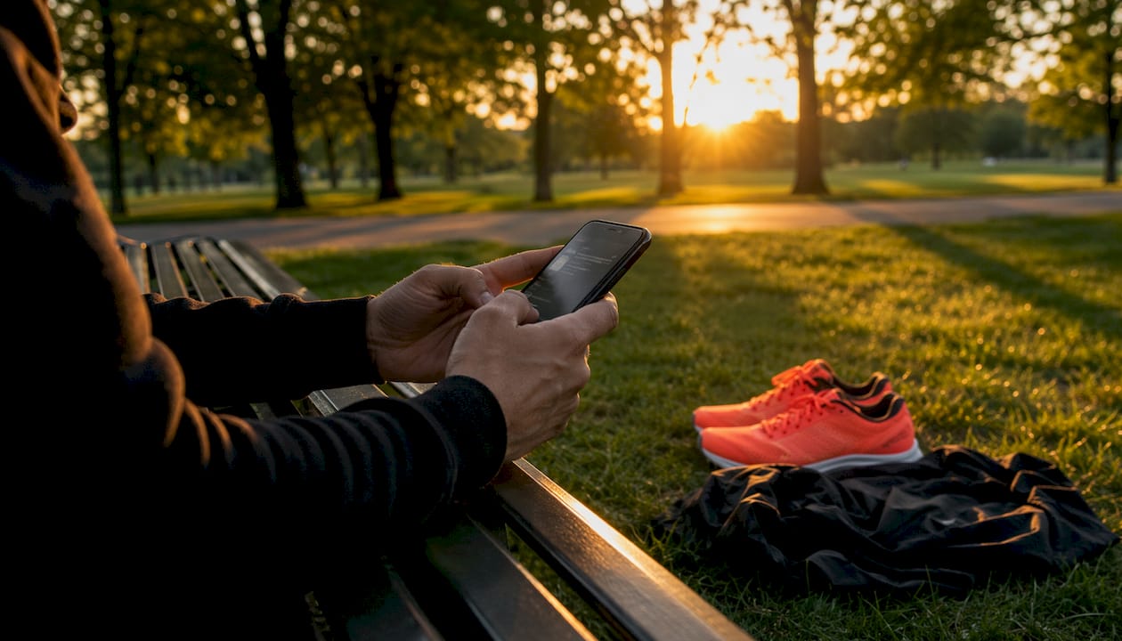 Hands adjusting running playlist on smartphone