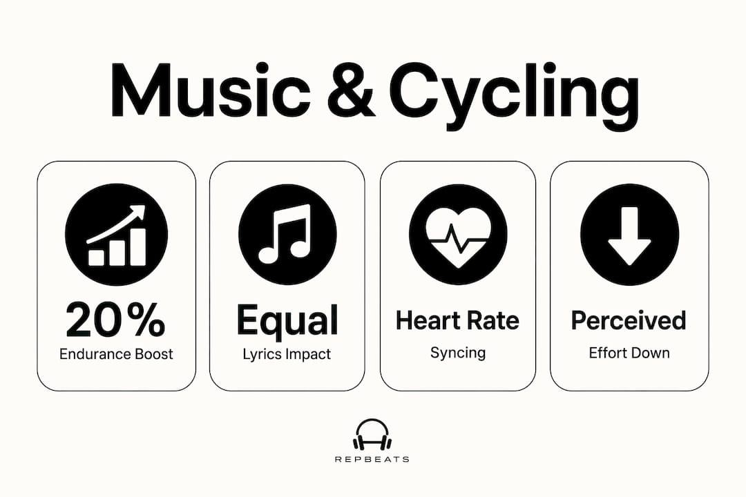 Infographic showing music impact statistics on cycling