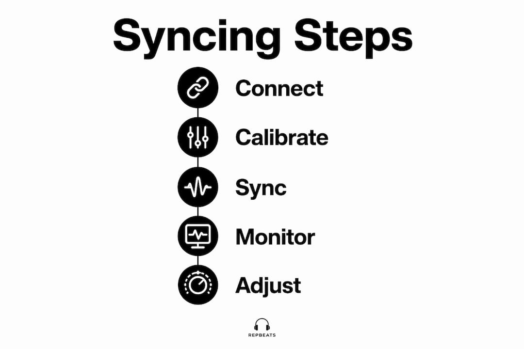 Infographic showing music syncing workout steps