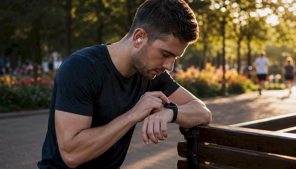 Hands adjusting metronome app on smartwatch