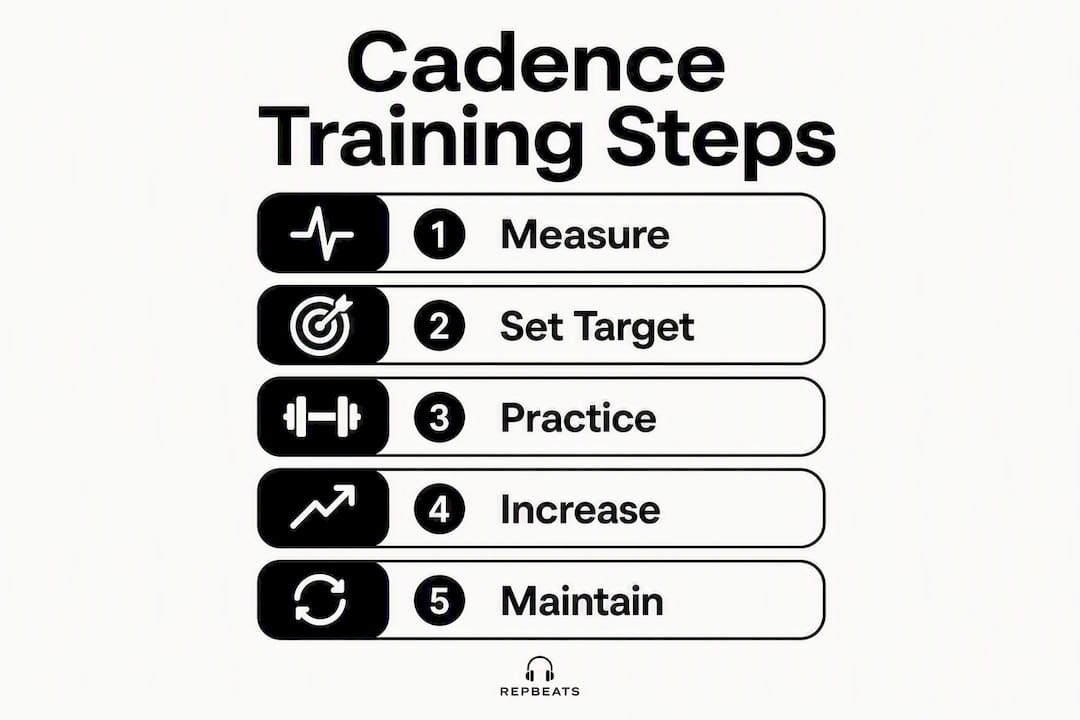 Infographic showing cadence training steps