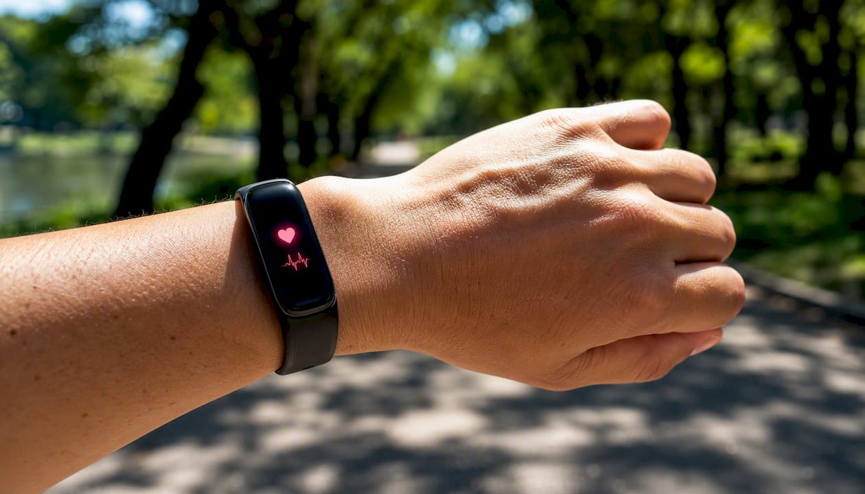 Close-up of fitness wearable tracking heart rate