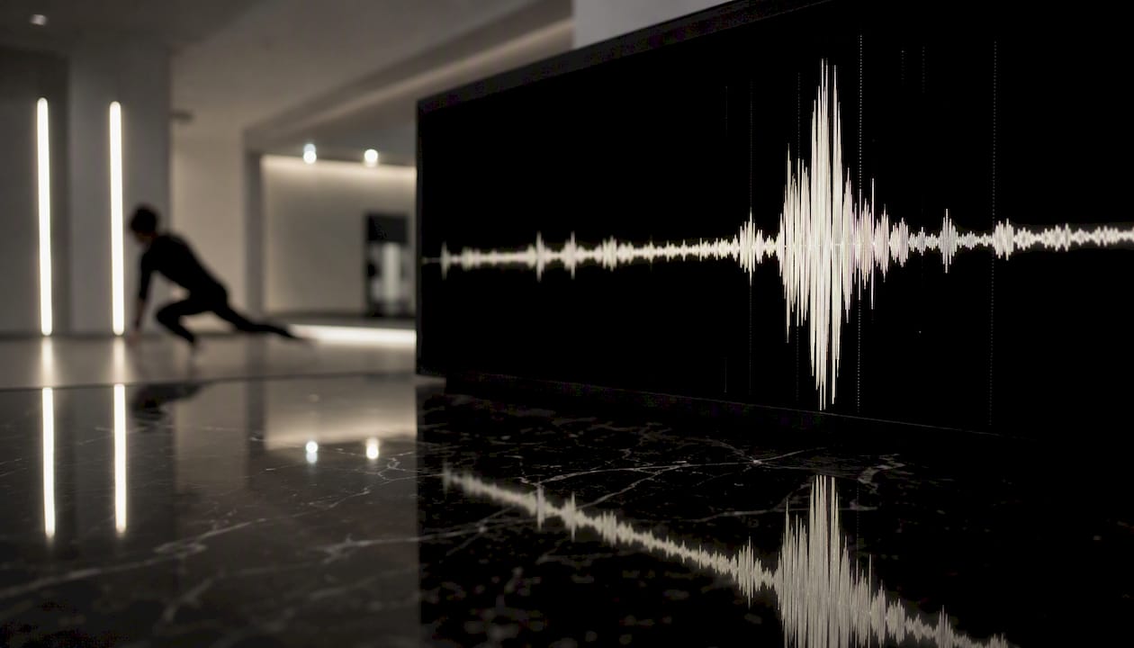 Close-up of music waveform section changes
